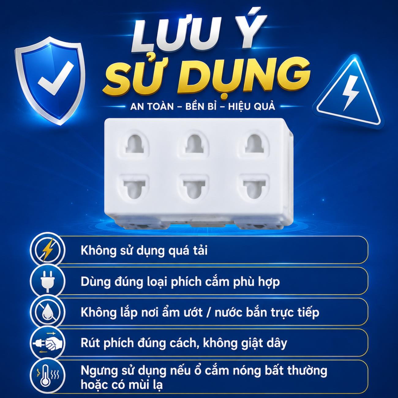Bộ 3 ổ cắm Panasonic WEV138307SW 2 chấu có màn che, bắt vít, 250VAC-16A